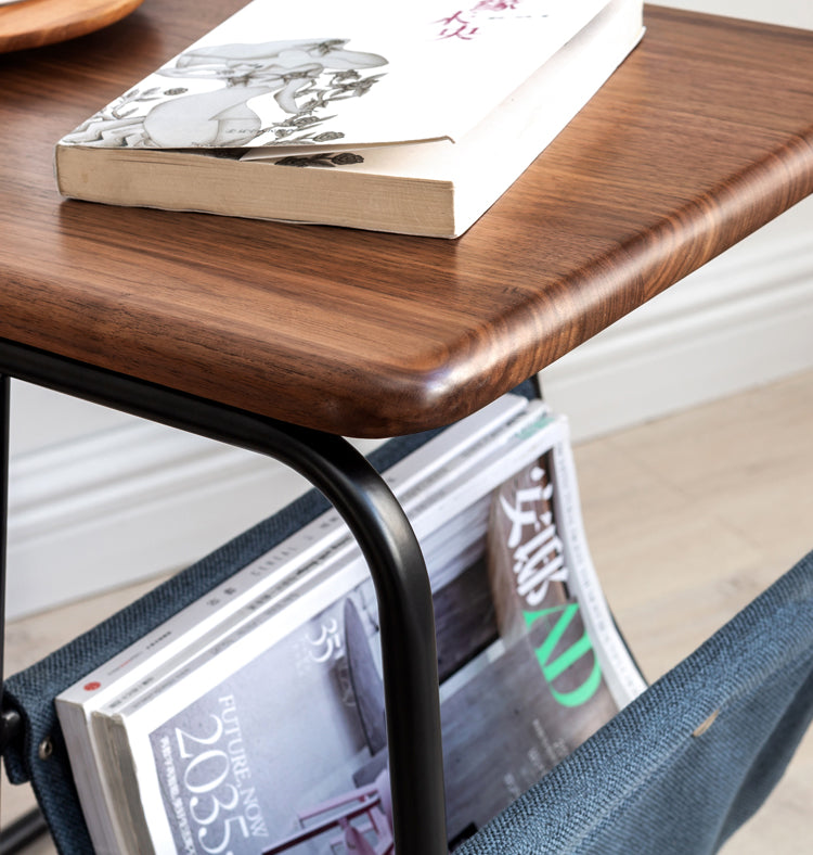 Black Walnut, Oak Solid Wood C-shaped Iron Side Table