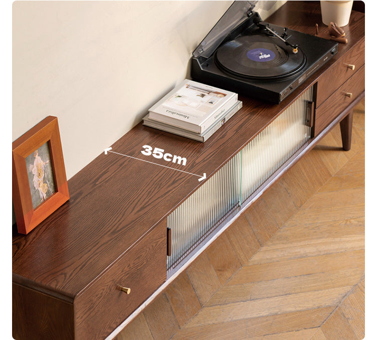 Oak, Solid Rubberwood, Beech Solid Wood TV Stand Glass Sliding Door