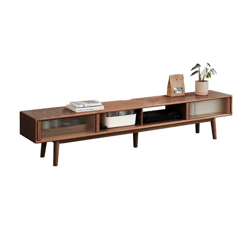 Oak solid wood TV stand glass sliding door"
