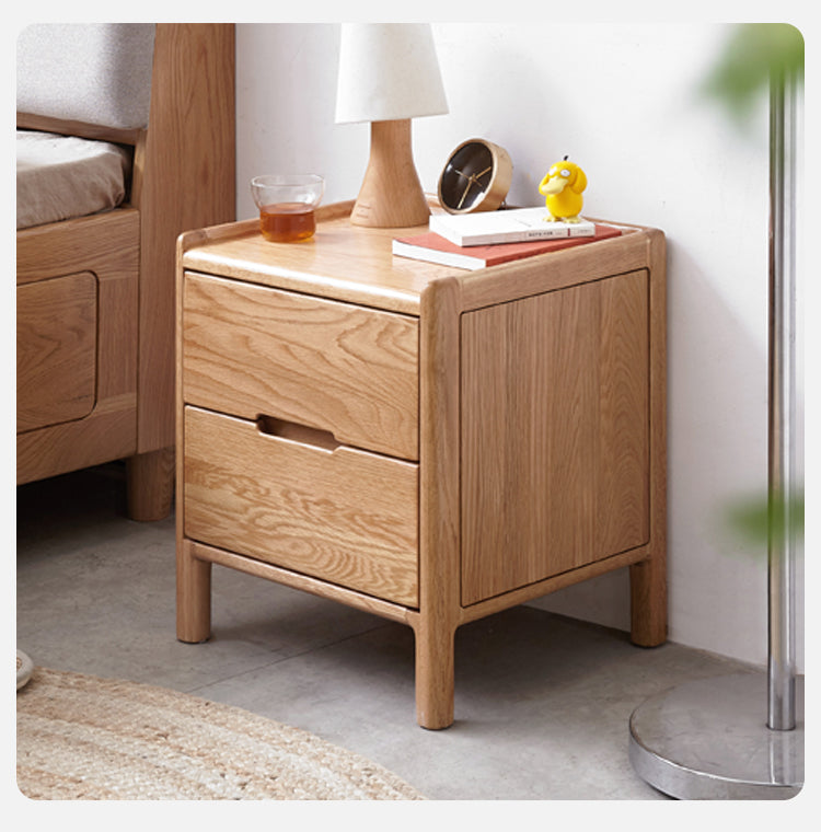 Oak Solid Wood, Solid Rubberwood Nightstand with Locker.