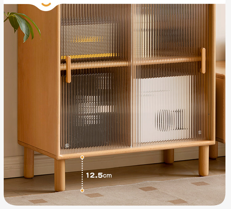 Beech Solid Wood Sliding Door Side Cabinet