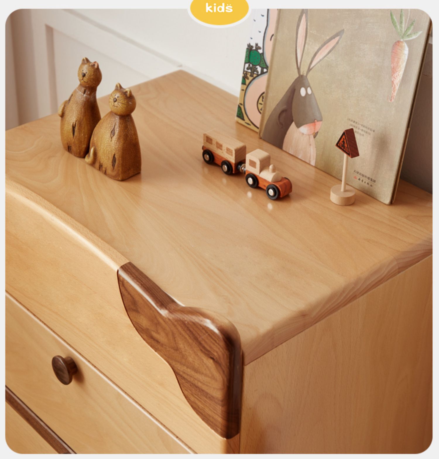 Beech Solid Wood  Kids Chest of Drawers -Type Toy Storage Cabinet