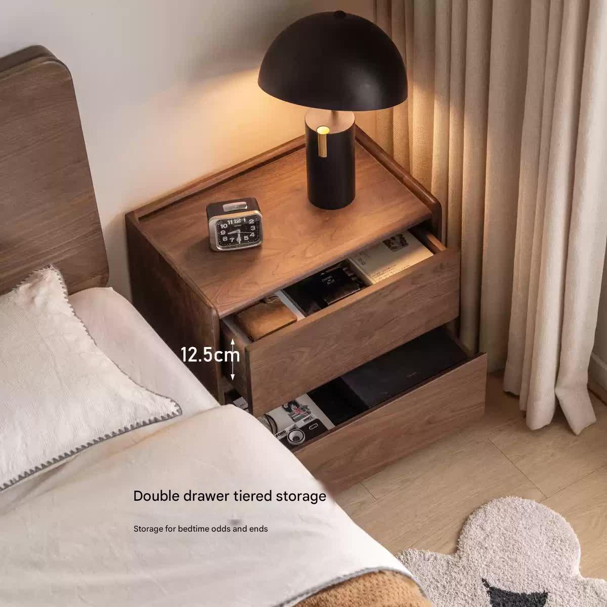 Poplar Solid Wood Italian Light Luxury Nightstand.