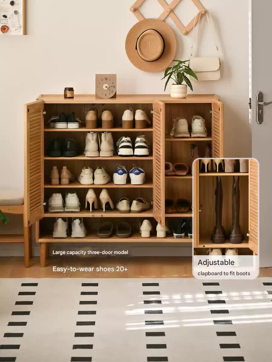 Oak Solid Wood, Solid Rubberwood Modern Shoe Cabinet