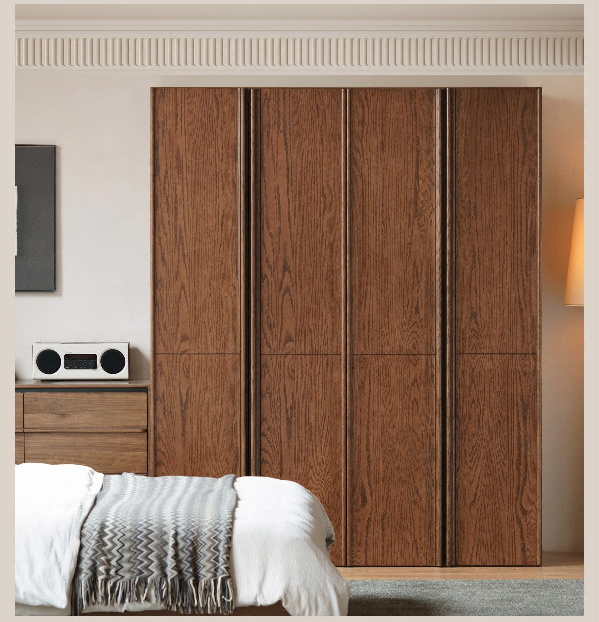 Oak Solid Wood Wardrobe with Italian Light Luxury Style and Double Doors