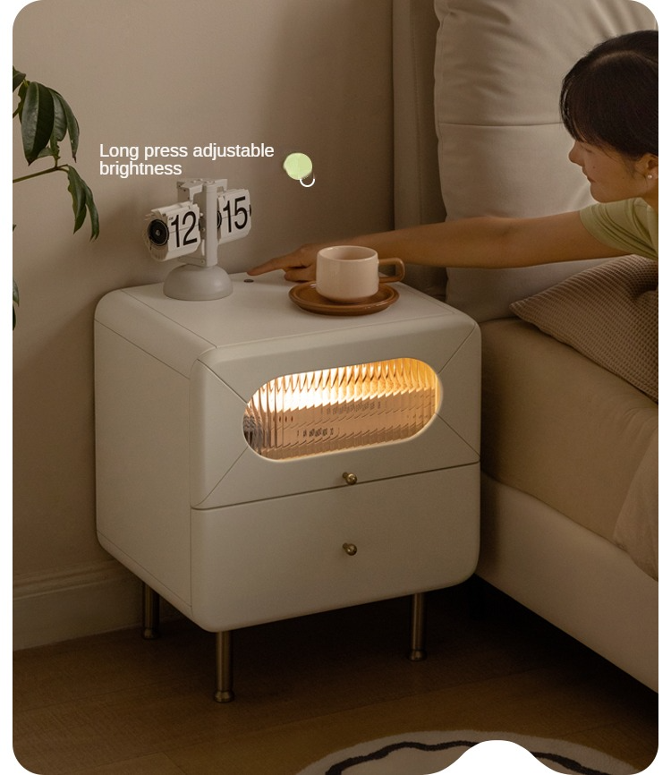 Poplar Solid Wood Nightstand Touch Light