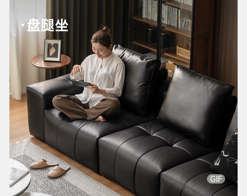 Genuine leather italian minimalist first-layer cowhide black pixel module sofa