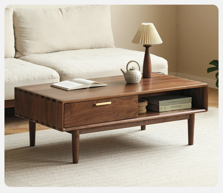 Black Walnut Solid Wood Storage Rock Plate Coffee Table