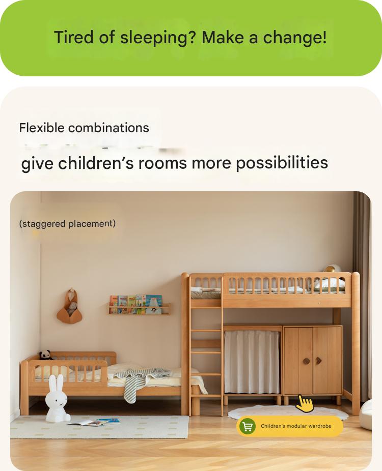 Beech solid wood children's bunk bed.