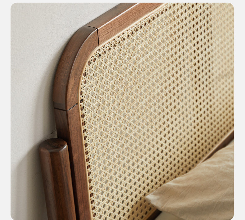 North American Black Walnut Solid Wood Rattan Bed