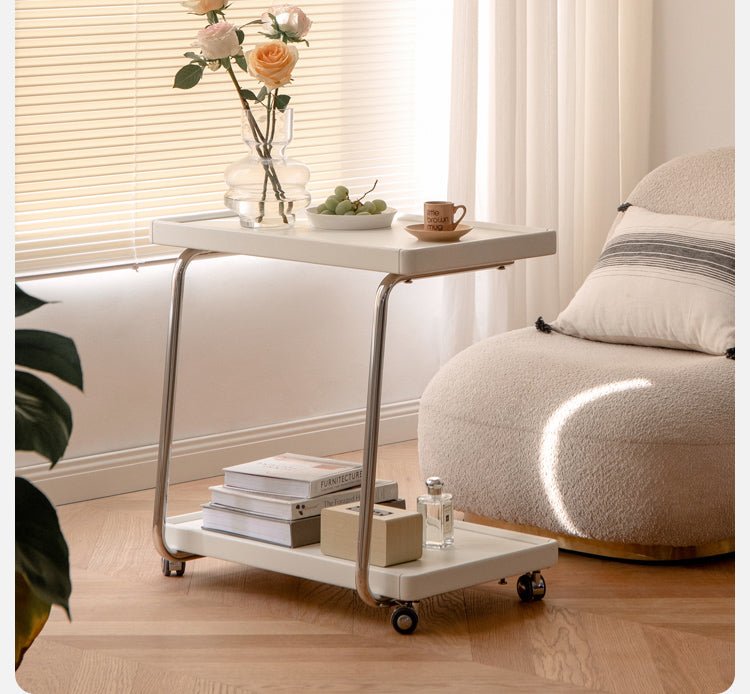 Poplar, Solid Rubberwood Edge Table C-type Mobile