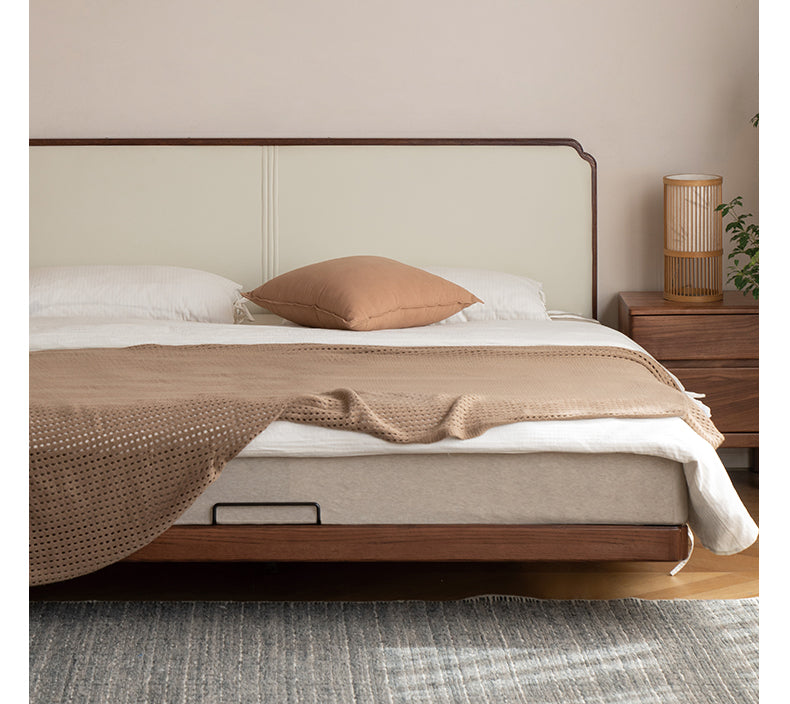 North American Black Walnut, Oak Technical Cloth Organic Leather Soft Suspended Bed