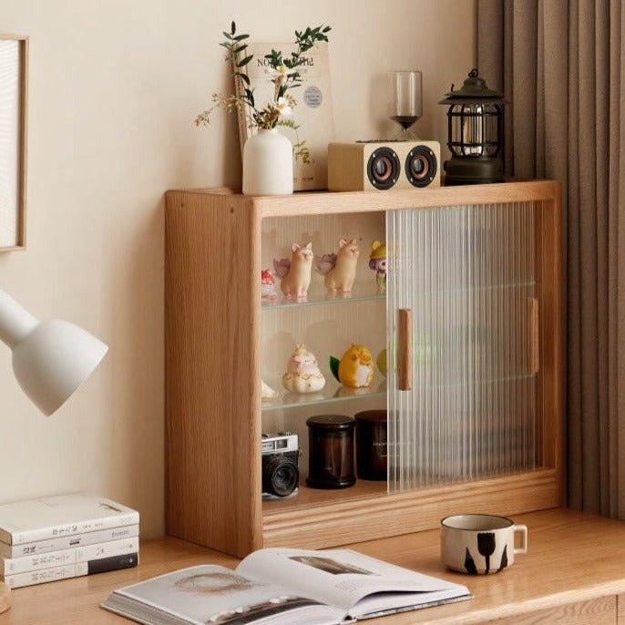 Oak, Cherry, Poplar Solid Wood Desktop Locker Storage Cabinet Glass Sliding Door