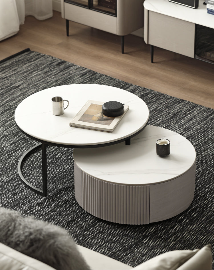 Oak Solid Wood French Light Luxury Rock Plate Coffee Table