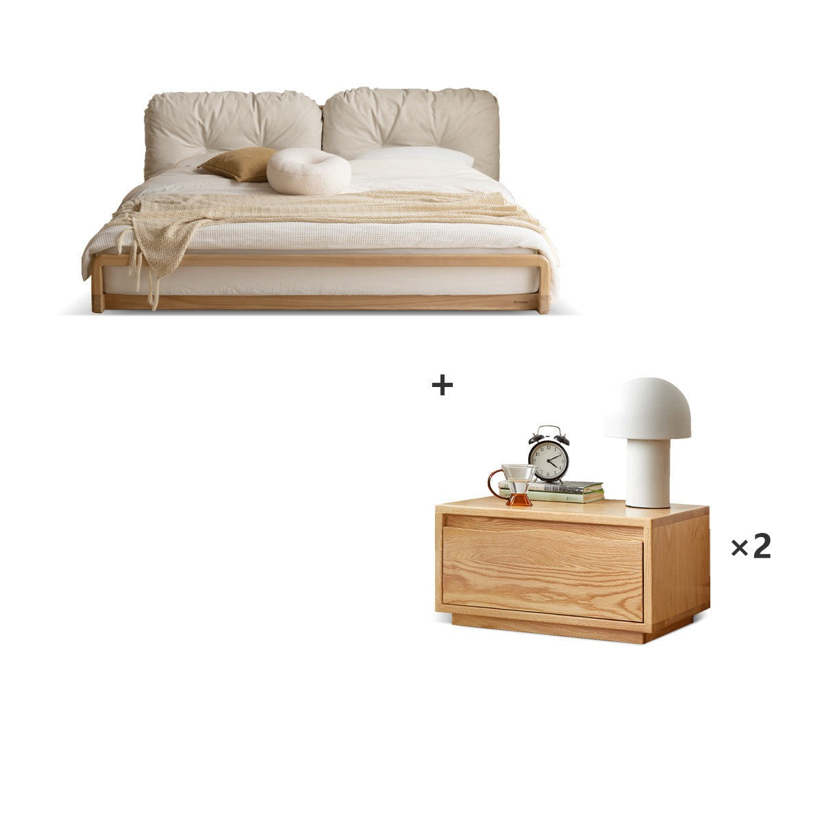 Ash Solid Wood Technology Cloth Floor Bed