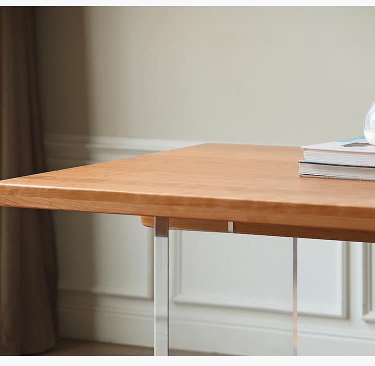 Oak, Cherry Solid Wood Acrylic Suspended Dining Table