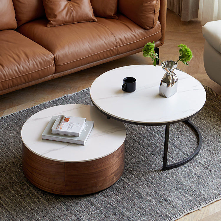 Black Walnut Solid Wood Light Luxury Round Rock Plate Coffee Table