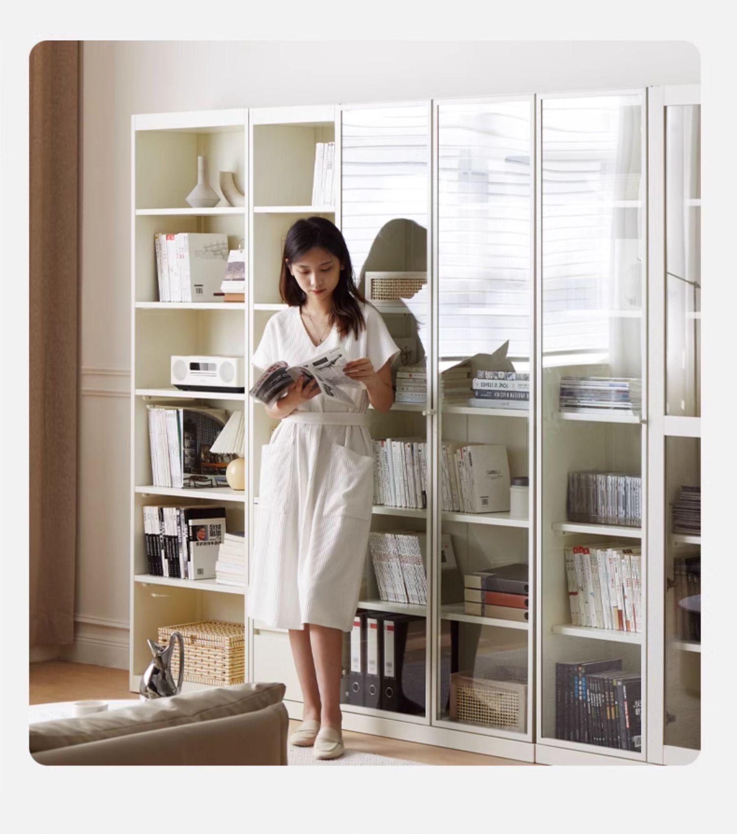 Poplar Solid Wood Bookcase Combination Bookshelf Wall-To-Ceiling Bookcase