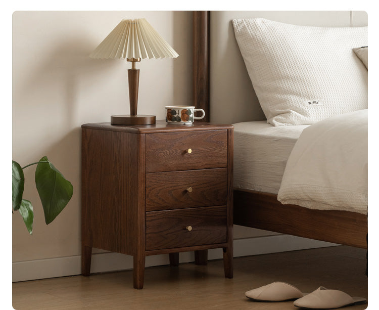 Black Walnut Solid Wood Nordic Style Nightstand.