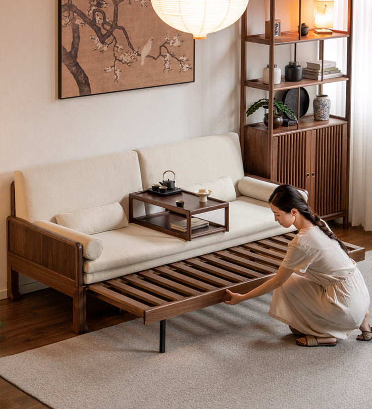 Black Walnut, Oak Solid Wood Foldable Sofa Bed.