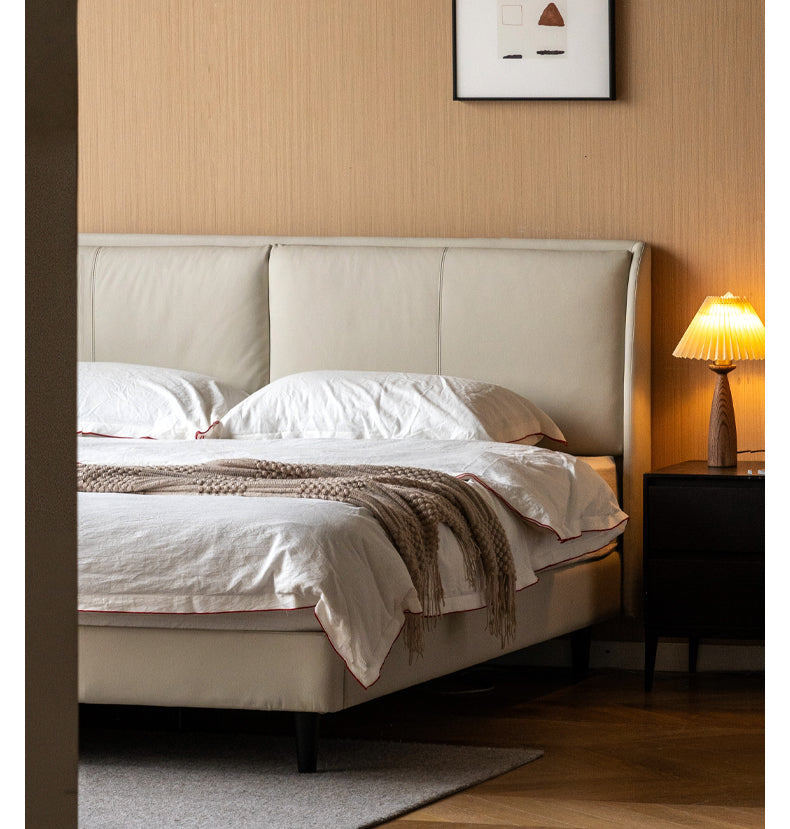 Leather Bed Cream Style First Layer of Yellow Cowhide Bed