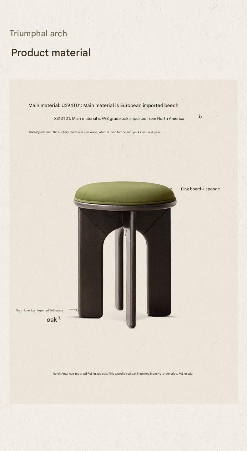 Oak, Beech Solid Wood, Solid RubberWood French Retro Round Stool