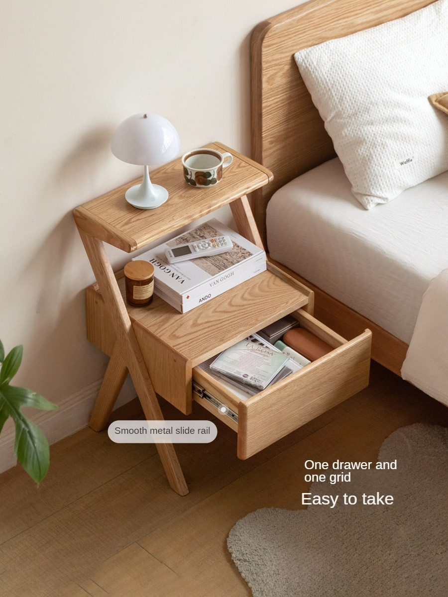 Oak Solid Wood Nightstand Rack Integrated Light)