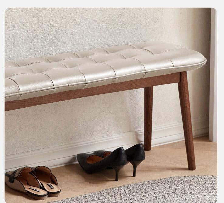 Oak Solid Wood Genuine Leather Bench