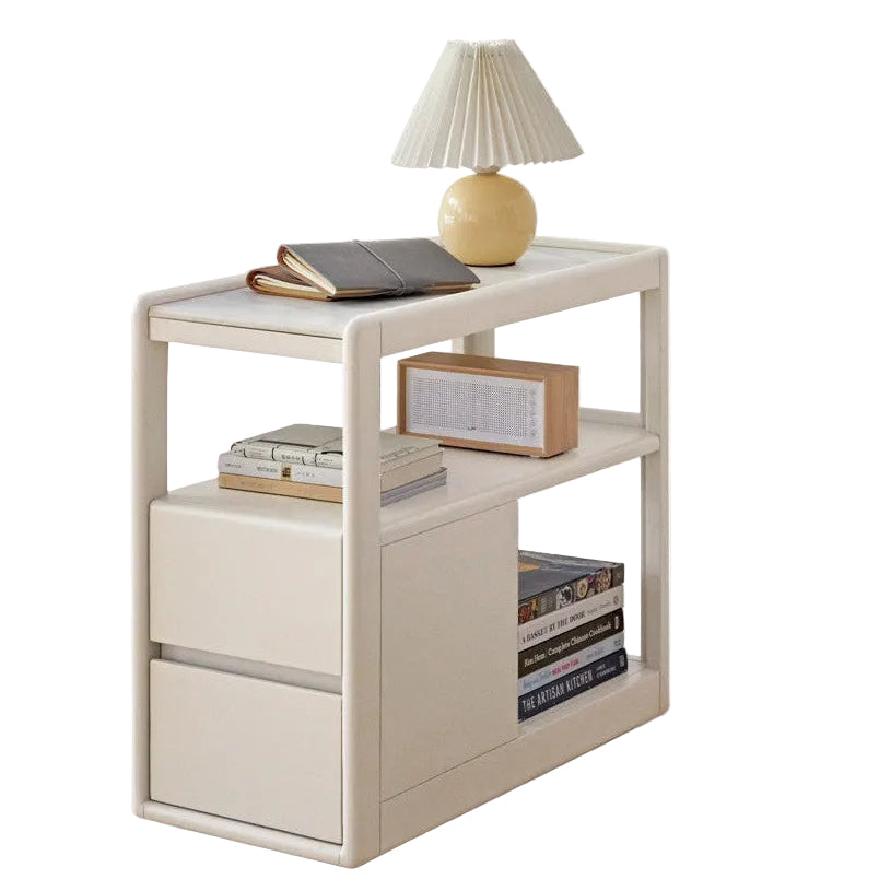 Solid RubberWood, Poplar Solid Wood Side Table With Rock Slab Top