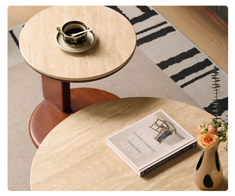 Poplar Solid Wood Medieval Style Rock Plate Coffee Table