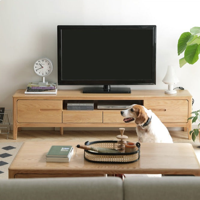 Oak, Solid Rubberwood Modern TV Stand