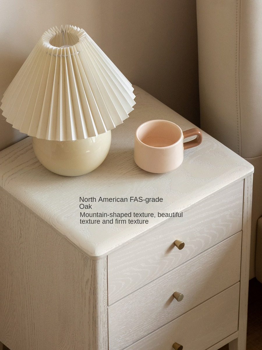 Oak Solid Wood, Solid RubberWood Nightstand Cream Style)