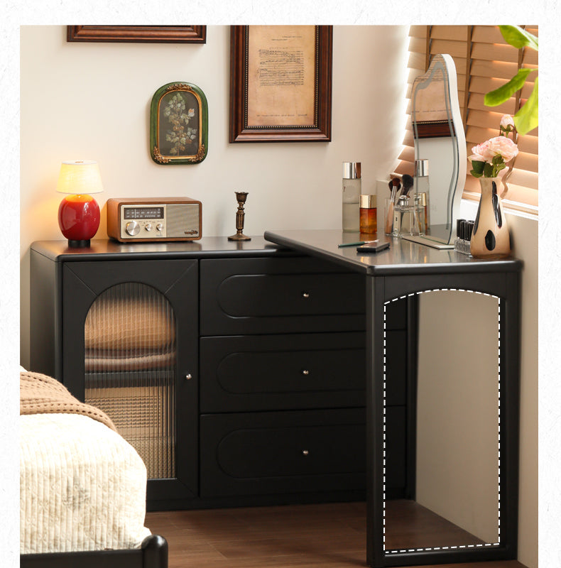 Poplar Solid Wood Retractable Dressing Table Retro Style.