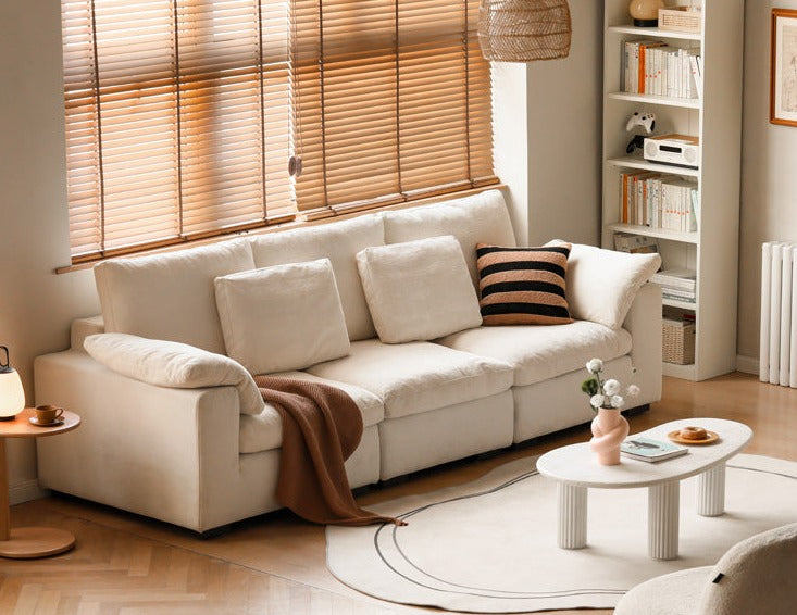 Fabric White Cream Style Down Sofa.