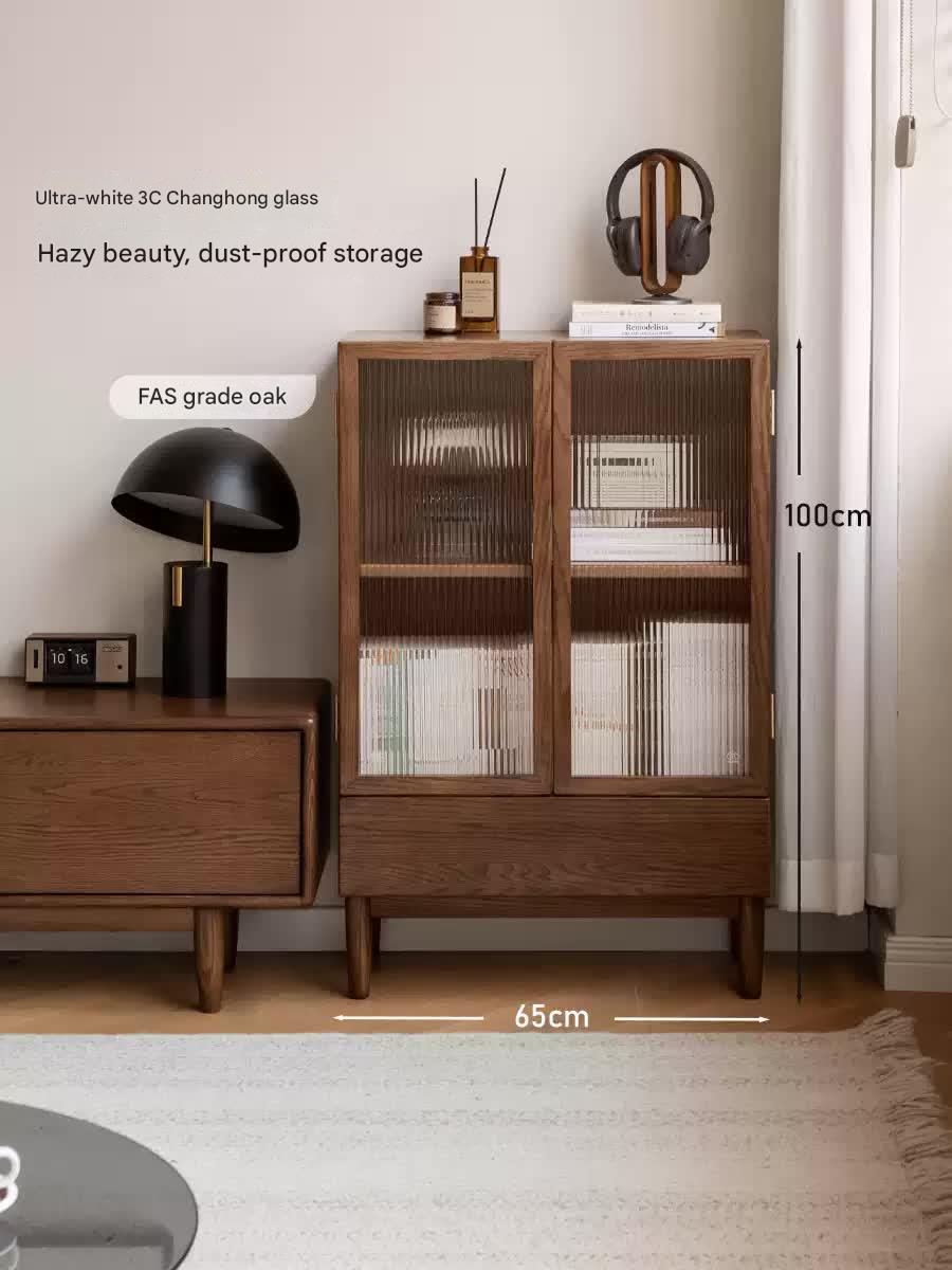 Oak Solid Wood Modern Side Cabinet.