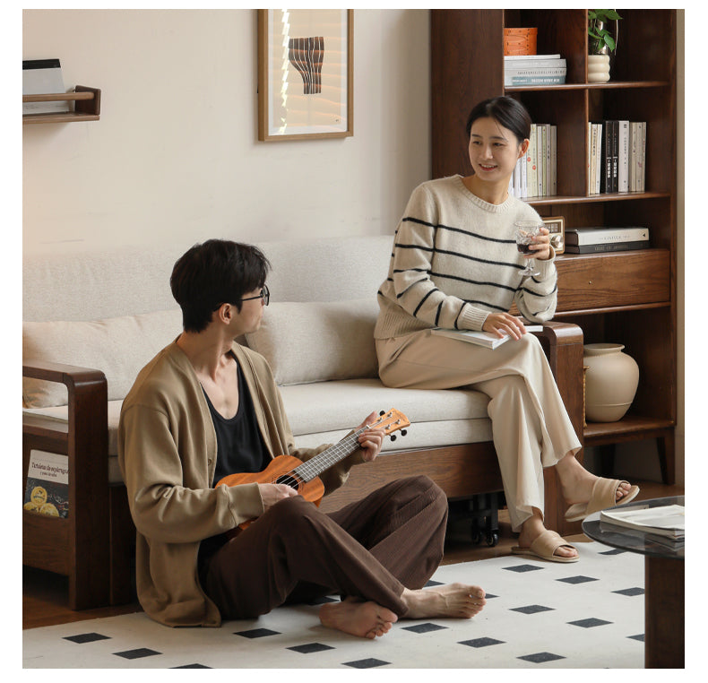 Oak Solid Wood Folding Sofa Bed.