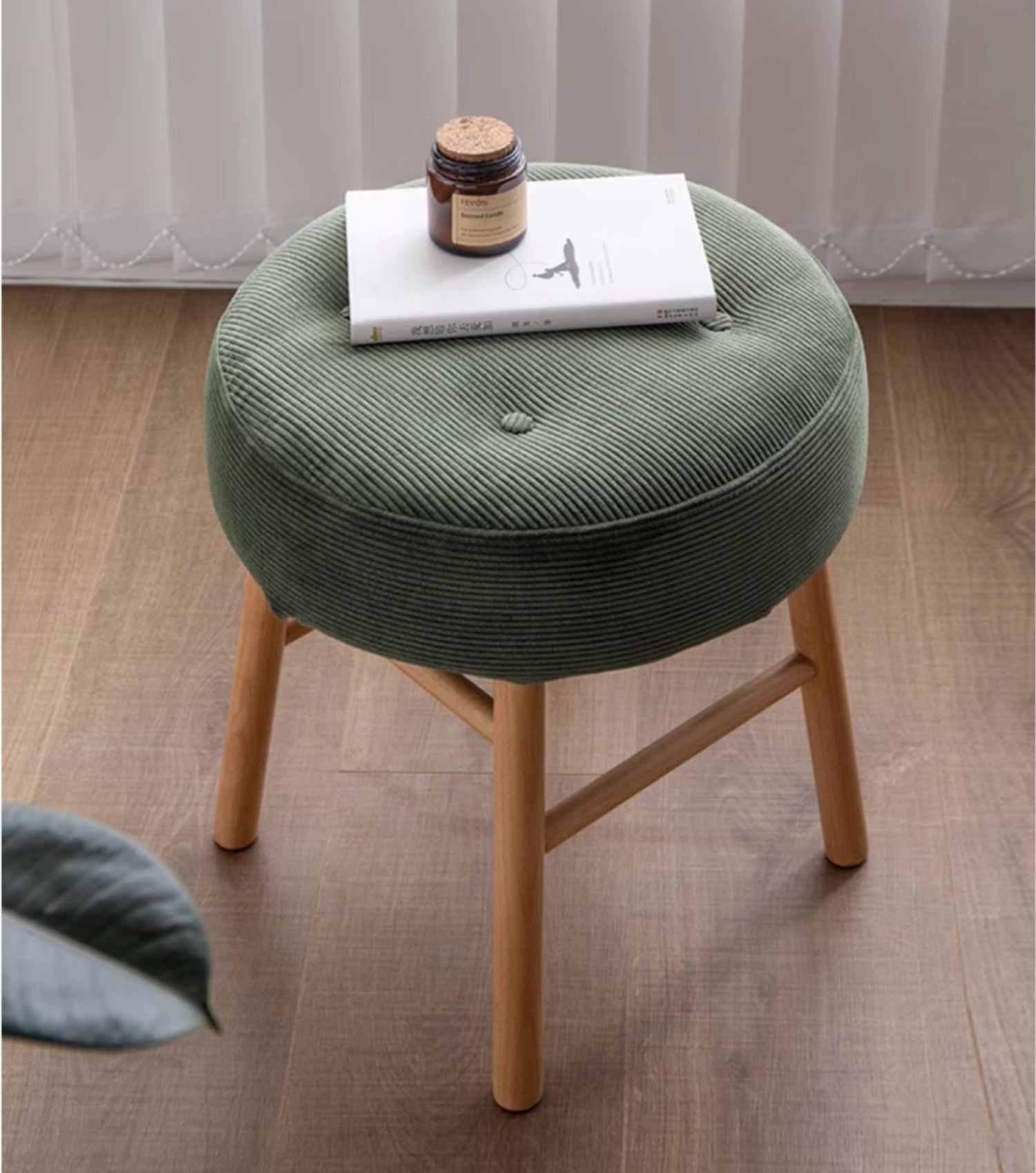 Oak Solid Wood Makeup Stool Imitation Sherpa