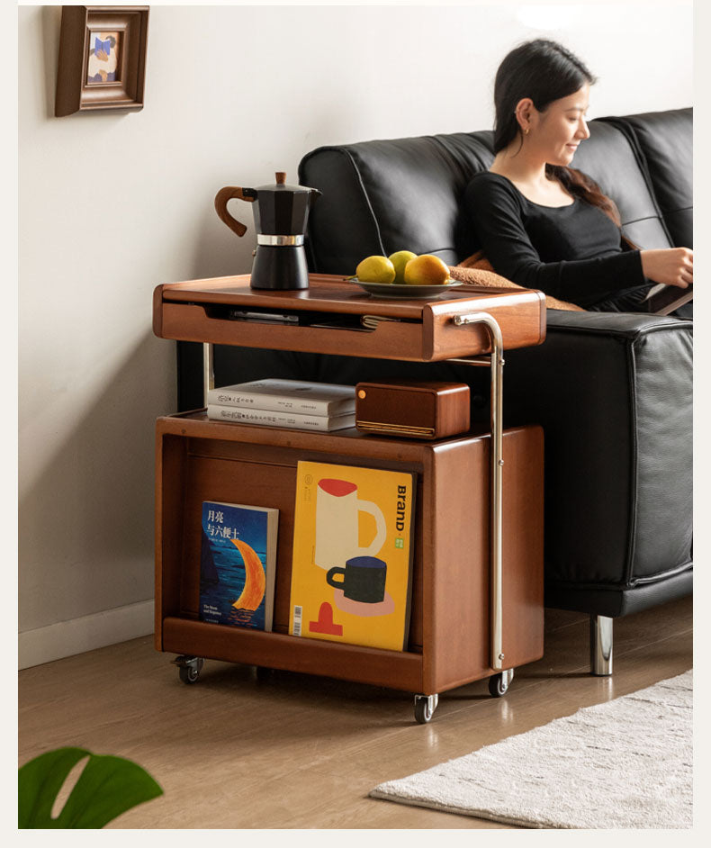 Poplar Solid Wood French Medieval Style Mobile Side Table