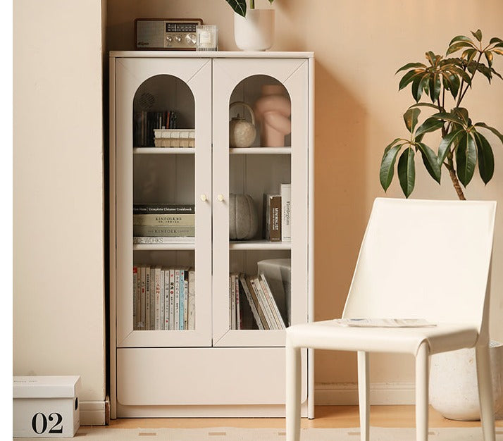 Solid RubberWood Bookcase With Door French Cream Style