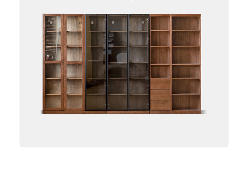 Solid Rubberwood, Oak Solid Wood Bookcase Modern With Glass Door