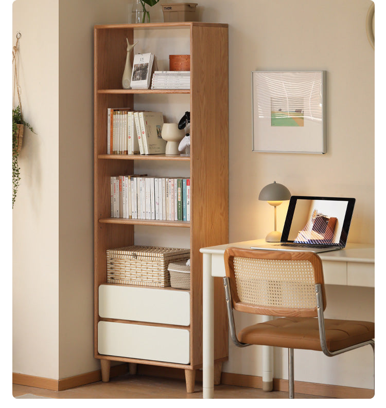 Oak, Solid Rubberwood Modern Storage Bookcase