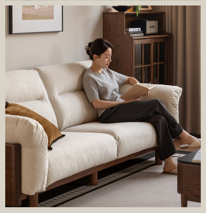 Black Walnut, Oak Solid Wood Sofa Genuine Leather, fabrics