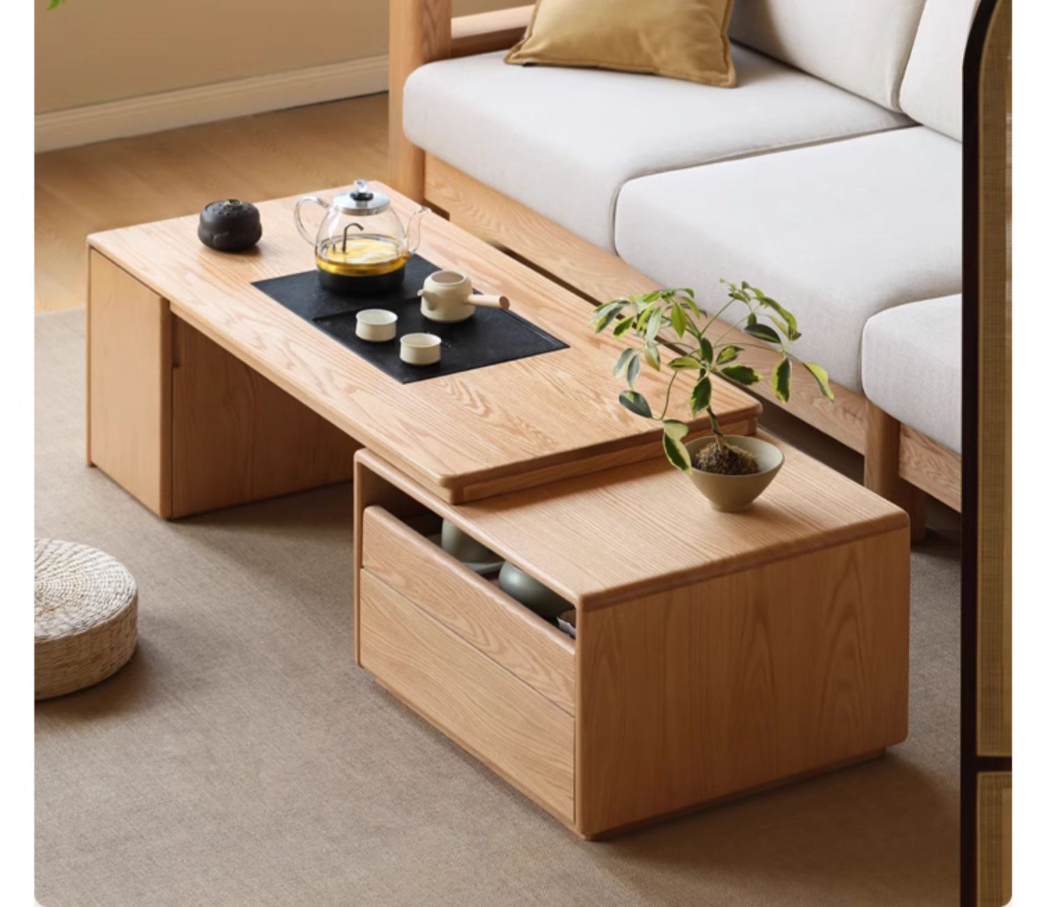 Oak Solid Wood Telescopic Modern Tea Table