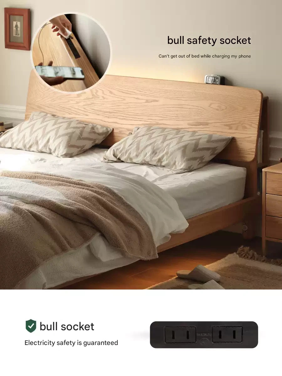 Oak Solid Wood Soft Light With Bookshelf Bed