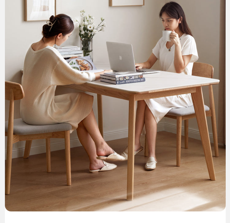 Ash, Oak Solid Wood Modern Rock Plate Dining Table