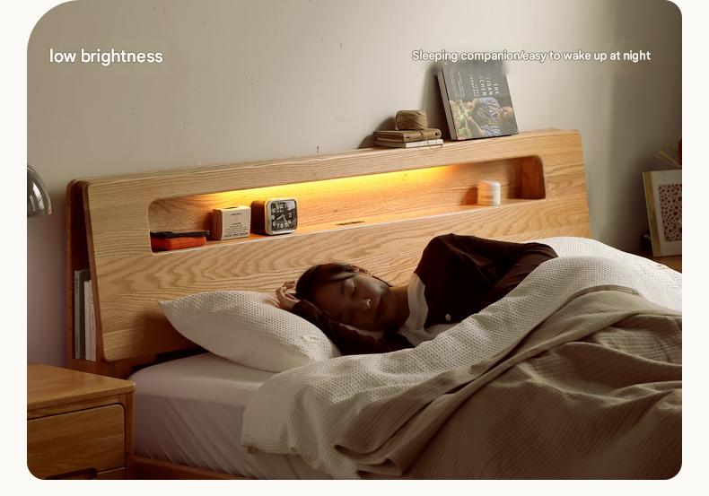 Oak, Beech Solid Wood With Light And Bookshelf Bed
