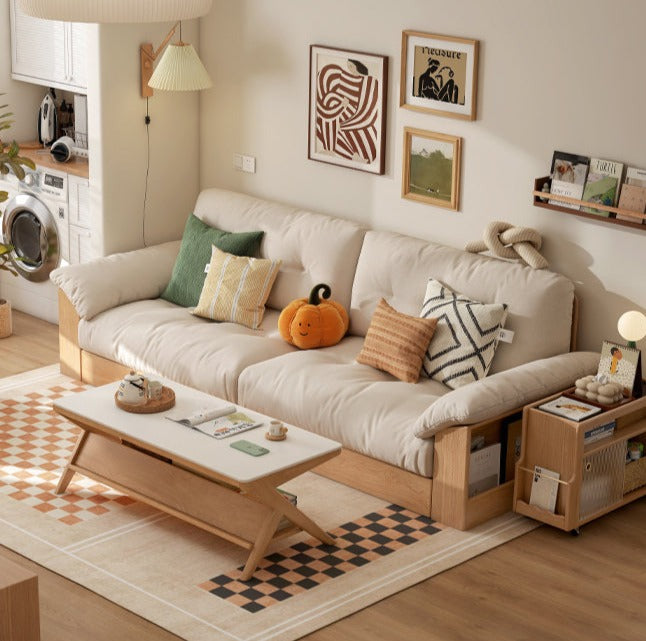 Oak Solid Wood Storage Sofa Modern Log Style Combination Furniture Set