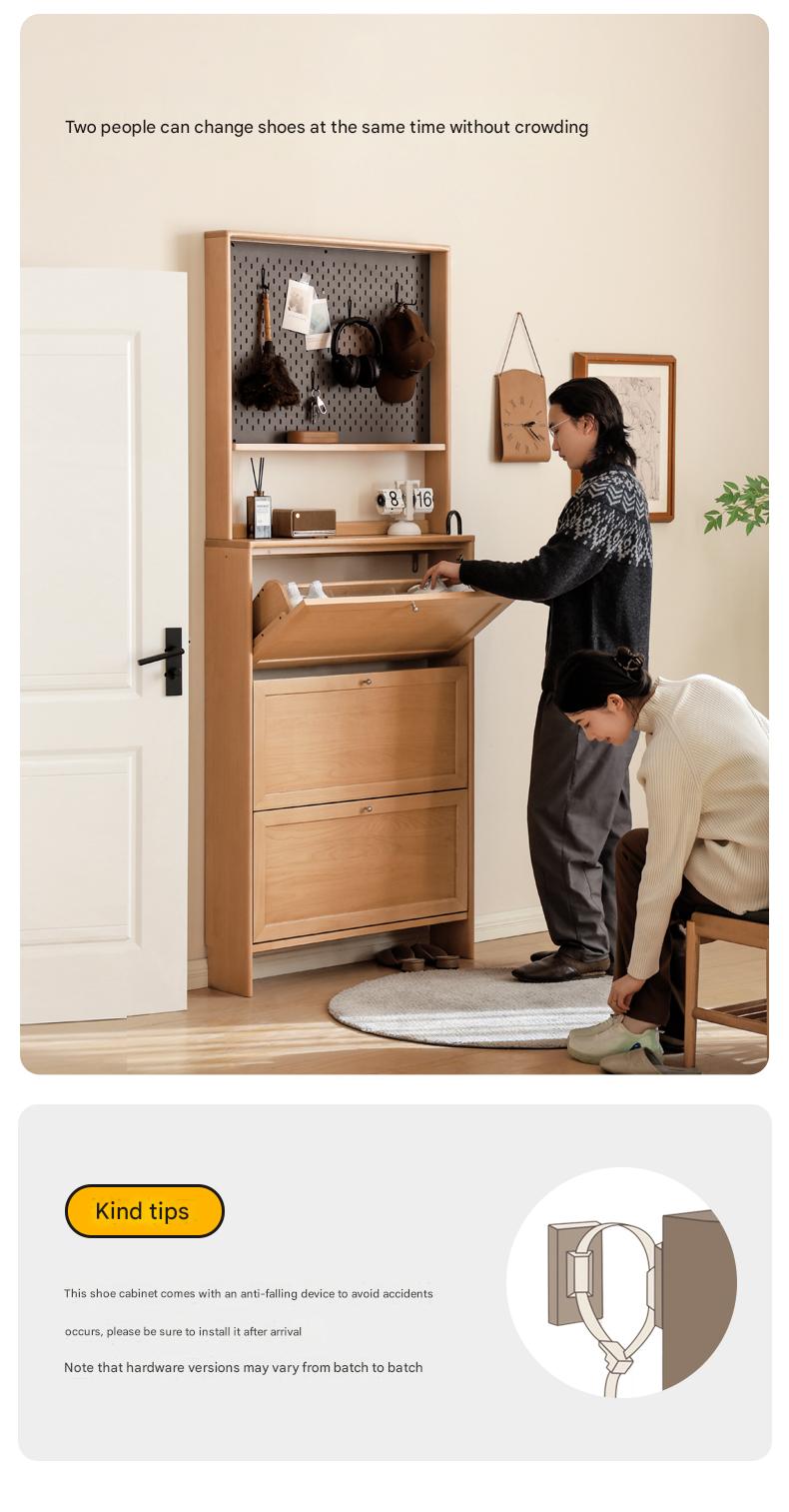 Beech Solid Wood Ultra-Thin Flip Bucket Shoe Cabinet