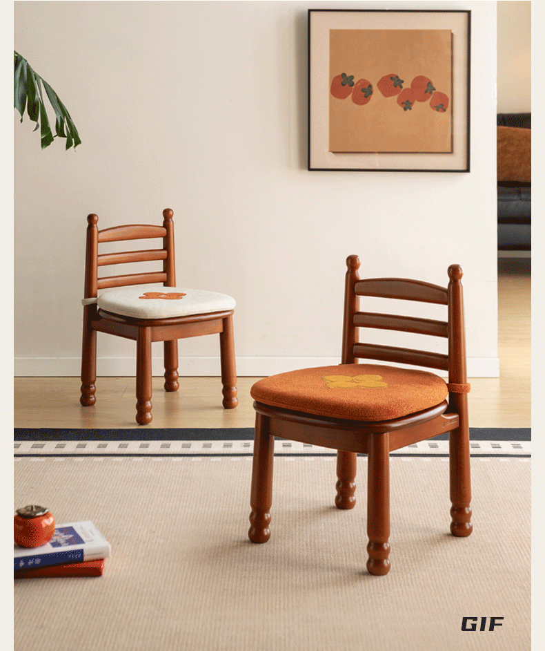 Beech Solid Wood Backrest Chair Medieval Style Kids Soft Padded Chair