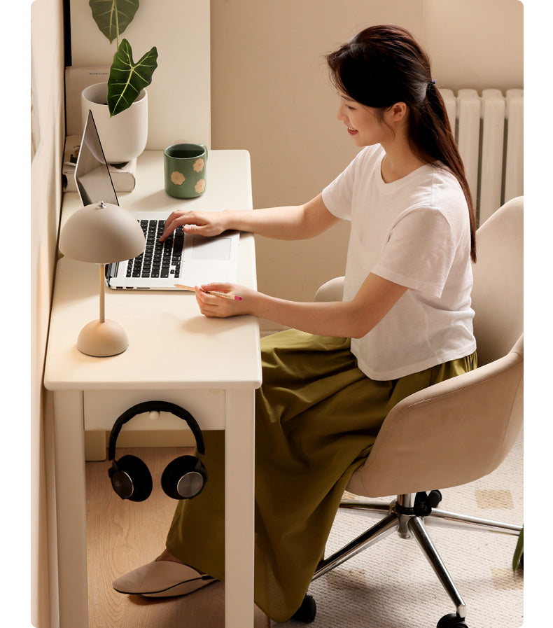 Rubber Solid Wood Modern Narrow Cream Style Drawer Desk
